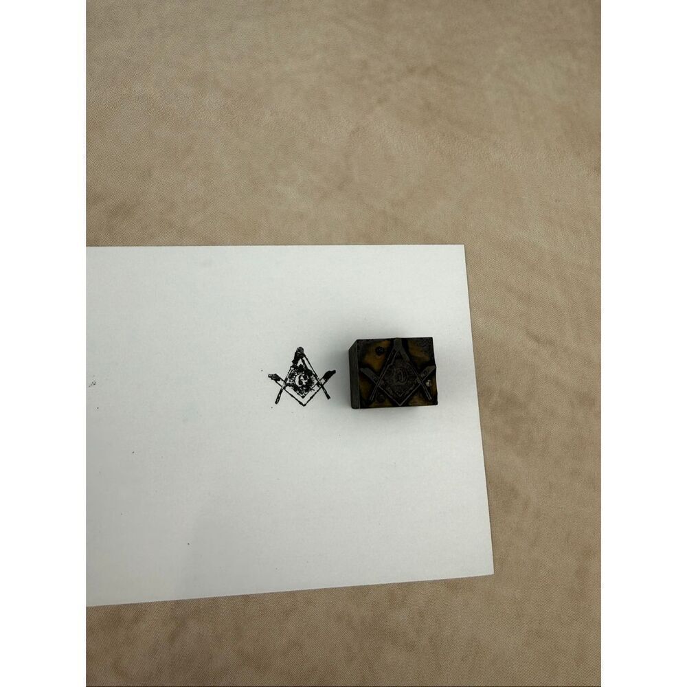 Antique Vintage Freemason Masonic Letterpress Print Type Cut Stamp Block